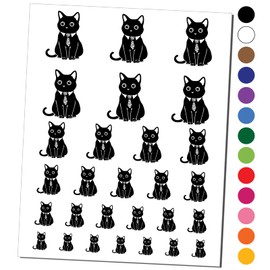 Business Cat with Tie Temporary Tattoo Water Resistant Fake Body Art Set Collection - Black (One Sheet)