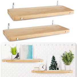SEMPOMA 2 Pack Pegboard Shelf, Pegboard Accessories, Solid Wood Pegboard Shelves with Pegboard Hooks, Compatible with IKEA Skadis Pegboard