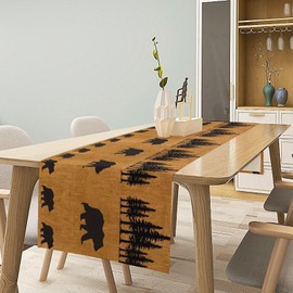JanJCurt Vintage Bear Table Runner, Retro Farm Animal Western Wildlife Black Bear Silhouettes Table Decor Tabletop Dining Kitchen Wedding Party 13x60 Inch