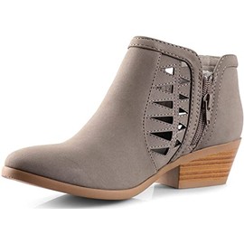 Soda Chance Womens Perforated Cut Out Stacked Block Heel Ankle Booties (Grey, Numeric_7_Point_5)