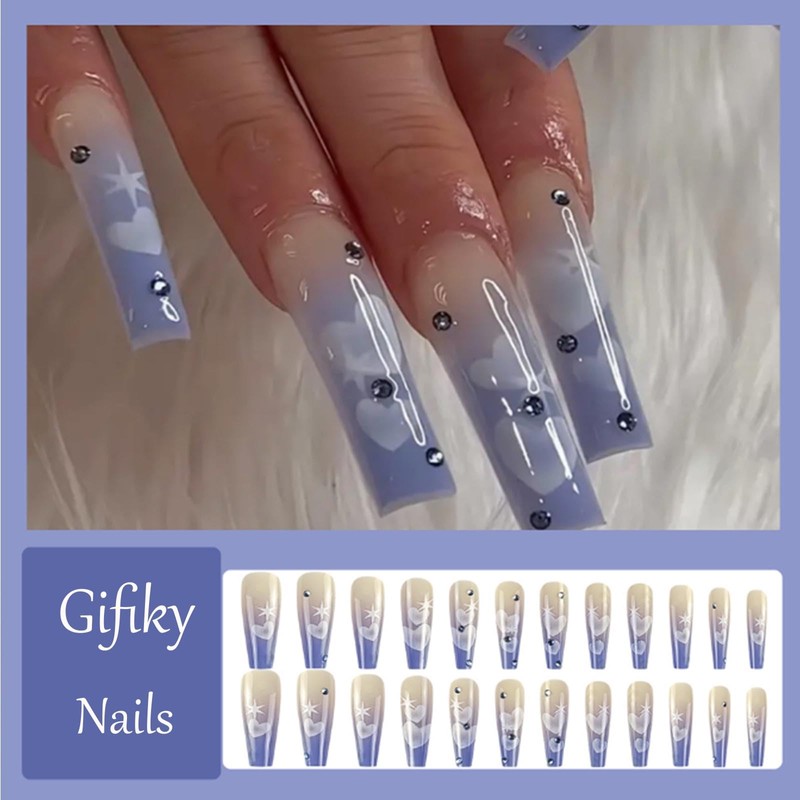 Gifiky Gradient Fake Nails Long Coffin Press on Nails Love