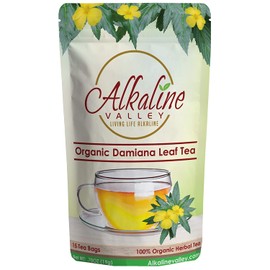 Organic Damiana Tea - 100% Alkaline - 15 Unbleached/Chemical-Free Damiana Tea Bags - Caffeine-Free, No GMO