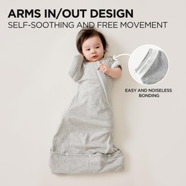 Duomiaomiao Baby Swaddle 3-6 Months, 100% Cotton Baby Sleeping Bag for Newborns Swaddle Bag with Arms Up for All Seasons, Grey