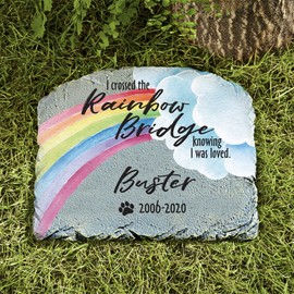 Let's Make Memories Over The Rainbow Bridge Garden Stone - Pet Memorial - Sympathy Garden Marker