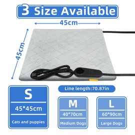 Toaspa Pet Heating Pad for Cats Dogs Electric Heated Bed Waterproof Warming Mat Indoor Outdoor Chew Resistant Cord Adjustable 5 Timer and 6 Level Temperature for Pets Puppy Animals-17.7x17.7in