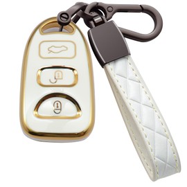 Syodiesn Key Fob Cover Soft TPU with Keychain Shell Protective Key Fob Case 4 Buttons, White