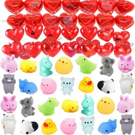 28 Pcs Valentine Mochi Squishies Toys and Valentine Cards for Kids, Animal Mochi Squishies Filled Hearts and Valentine Greeting Cards Kawaii Stress Relief Toys Classroom Exchange Party Favours Prizes