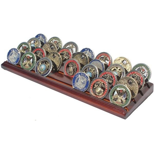 DisplayGifts Challenge Coin Display Stand 4 Row Wooden Holder Rack