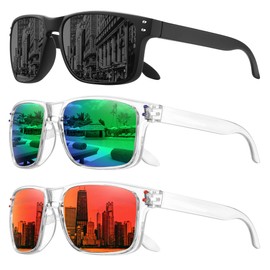 MEETSUN Polarized Sunglasses for Men Women Sports Driving Fishing Glasses UV400 Protection 3Pack-Black+Clear Frame/Blue Green Mirror Lens+Clear Frame/Red Mirror Lens