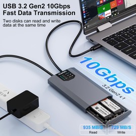 MAIWO Dual-Bay M.2 SSD Enclosure Cloner for NVMe & SATA, USB3.2 GEN2X2 10Gbps M.2 Offline Duplicator Supports SATA to NVMe and NVMe to SATA, Dual M.2 Enclosure for SSDs Sizes 2230/2242/2260/2280