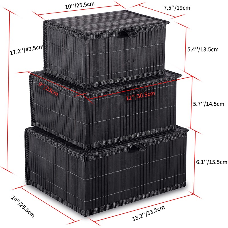 Honygebia Bamboo Decorative Storage Boxes - Set of 3 Woven