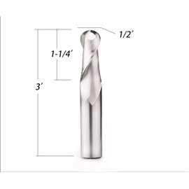 DashHound BRB210 Ball Nose 2 Flutes Spiral Router Bit Solid Carbide CNC Router Bit Up Cut Milling Tool with 1/2 Shank, 1/2"CD X 1-1/4"CL X 1/2"SD X 3"OL