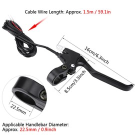 Alomejor 1 Pair Electric Brake V Type Aluminum Alloy Brake Levers with 2 Wires Left Right for E-Bike Bikes 22.5mm