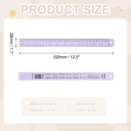 PATIKIL 30cm/12 inch Metal Ruler, Aluminum Alloy Metric Ruler with Inches and Centimeters Precision Measuring for Office Engineering Drafting, Purple