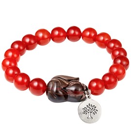XHUUU Red Agate Bracelet for Women Ice Obsidian Fox with Tree of Life Charm Stretch Bracelets Reiki Stone Energy Crystals Gifts