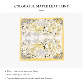 LumiSyne Silk Scarf Women's Artistic Printed Headscarf Maple Leaf Pattern High Quality Satin Silk Square Scarf Bandana Headdress Hairband Senior Accessories Gifts, yellow