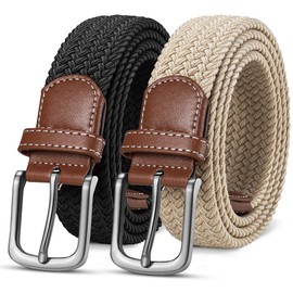 Zitahli mens belt 2 Pack - Mens Casual Stretch Braided Golf Belts Elastic 1 3/8" for Hunting Pants Jeans mens gifts 42"-48"