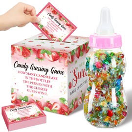 Glenmal 52 Pcs Baby Shower Games Gift Sets Large Baby Bottle for Shower Game Guess How Many Candies Decorations for Gender Reveal(Strawberry)