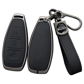 ontto Car Key Fob Cover Fit for Ford Fiesta Focus 3 4 MK3 MK4 Mondeo Ecosport Kuga Focus ST 3 buttons Smart Key holder Alloy Leather Shell case keyring keychain protector accessories Black A