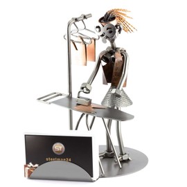 Steelman24 I Nuts and bolts sculpture Woman Ironing With Business Card Holder I Handmade ornaments I Made in Germany I I Metal figurine