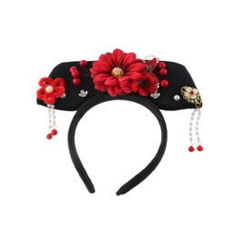 GUEDKIKL Chinese Ancient Hair Hoop Headband, Chinese Traditional Royal Court Queen Princess Headdress, Flower Pearl Classical Hanfu Crown Hair Accessories