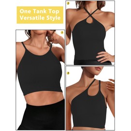 Ribbed Tank Top for Women 2024, Seamless Racerback Workout Tops, Basic Sports Camisole Tops, Crop Tops for Yoga Sports Going Out Black M (Waist Length)