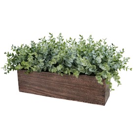 Winlyn 14" Artificial Eucalyptus in Rectangular Wood Planter Box Faux Plants Arrangement Centerpiece Wooden Potted Eucalyptus Plant for Farmhouse Wedding Dining Table Centerpiece Greenery Mantel Décor
