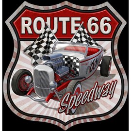 Desperate Enterprises Route 66 Speedway Tin Sign - Nostalgic Vintage Metal Wall Décor - Made in USA