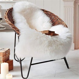 KAIHONG Faux Fur Sheepskin Style Rug (60 x 90 cm) Faux Fleece Chair Cover Seat Pad Soft Fluffy Shaggy Area Rugs For Bedroom Sofa Floor (white-1, 60 x 90 cm)