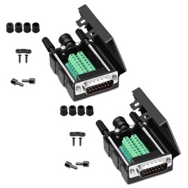 PENGLIN 2pcs D-SUB 15 Pin Connector Male Plug DB15 Converter Connector Solder Required DSUB15 Pin Serial Converter Adapter Serial Converter with Terminal Block Board Connector Cover