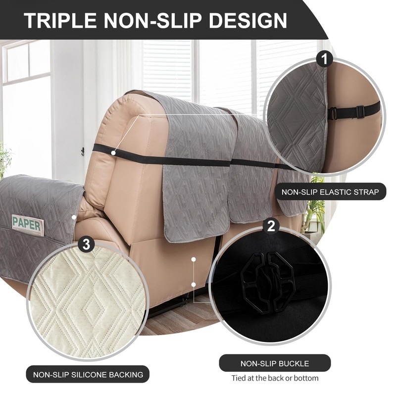 Genina Waterproof Couch Cover for Reclining Couch 3 Seater Non-Slip,