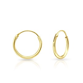14 mm Gold Hoop Earrings for Women - 925 Sterling Silver Gold Plated Earrings Hoops - Small Hoop Earrings for Men - Tiny Gold Hoop Earring - Endless Hoop Earrings - Sleeper Earrings