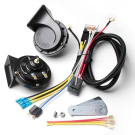 FARBIN Waterproof Air Horn 12V Car Horn Loud Dual-Tone Electric Snail Horn Kit with Relay Harness for Truck Train Motorcycle (Black horn with harness)
