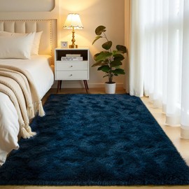 Softlife Rug for Bedroom 3x5 Feet Area Rug for Living Room Super Soft Shaggy Rugs for Kids Room Fluffy Fuzzy Carpets Long Plush Bedside Rug Nursery Christmas Home Decoration for Boys Girls, Navy Blue