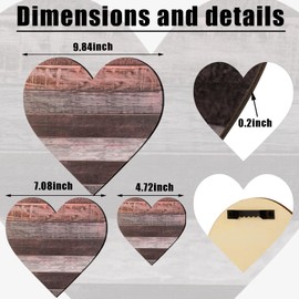 Jetec 3 Pcs Heart Shaped Wood Sign Buffalo Plaid Decor for Kitchen Bedroom Bathroom Living Room Wooden Heart Wall Sign Rustic Hanging Plaque Christmas Decor, 3 Sizes (Red Brown Wood Grain)