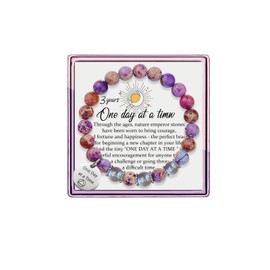 One Day at A Time Healing Bracelets for Women Sobriety Gifts Purple Natural Emperor Moonstone Spiritual Bracelets for Women (Purple 3years)