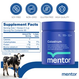 Mentor Mentor Colostrum Powder Supplement for Humans - Organic Bovine Colostrum Supplement for Gut Health, Hair Growth, Beauty, and Immune Support - Colostrum Protein