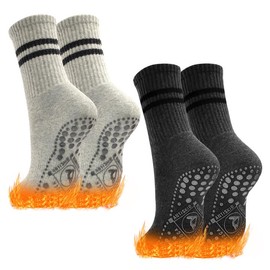 DECOVICI Yoga Stopper Socks Women's ABS Non-Slip Pilates Socks Grip Non-Slip Socks with Nubs, Sports Grip Socks for Fitness, Home, Workout 2/4 Pairs, 6# dark grey + light grey