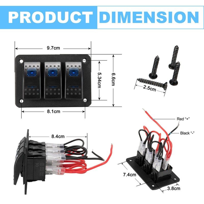 3 Gang Switch Panel On/Off Toggle Switch Panel Waterproof 12