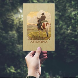 Sedona, Arizona, Cowboy (View from Back), (4x6 Birch Wood Postcards, 2-Pack Stationary, Rustic Home Wall Decor)