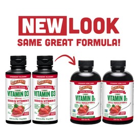 Barlean's Pack of 2 Vitamin D3 Liquid Supplement for Kids and Adults, 5000 IU Vitamin D, Strawberry Milkshake, Non-GMO, Gluten and Dairy Free, 5.6 oz Each