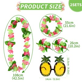 10 Pcs Hawaiian Fancy Dress Set,Hawaiian Leis Garland Pineapple Sunglasses Necklace Headband Wristbands,Tropical Lei Flower for Summer Luau Theme Beach Party Decorations,Vacation Party Supplies,Green