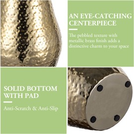 MyGift 10 inch Tall Modern Brass Tone Metal Decorative Flower Vase with Pebbled Texture, Hammered Centerpiece Holder for Floral Arrangements - Handcrafted in India
