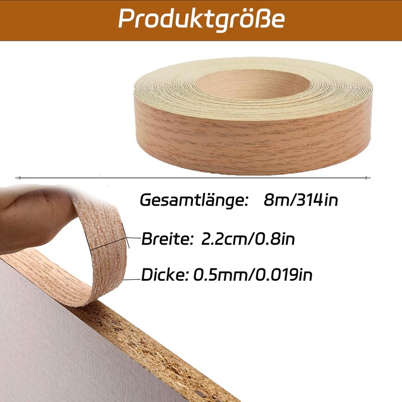 Edge Tape for Iron-On, Real Wood Veneer Edge Protection, 22