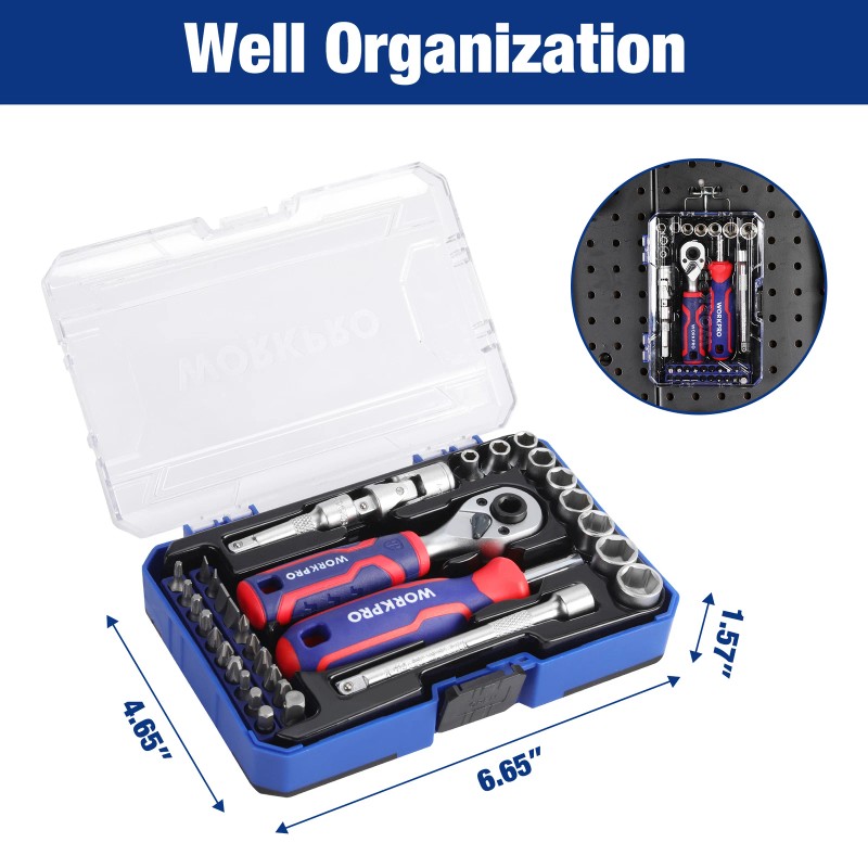 WORKPRO 34 PCS 1/4"Dr. Master Socket Set Metric with Universal