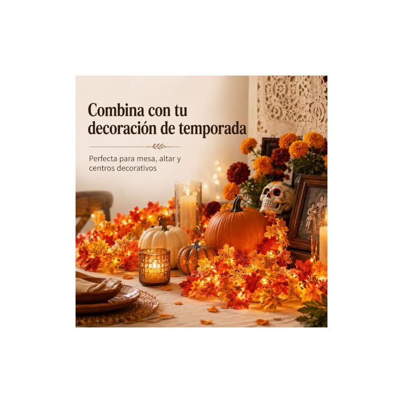 Guirnalda de Otoño con Luces Cálidas, 1.75 m, Hojas de