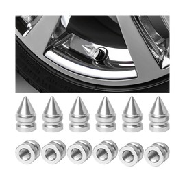 KHGUZ 12PCS Car Tire Valve Caps, Spike Shape Aluminum Alloy Vehicle Wheel Valve Stem Cover, Dustproof Automotive Air Caps Decoration Accessories, Universal for SUV, Truck, Motorcycle (Silver)