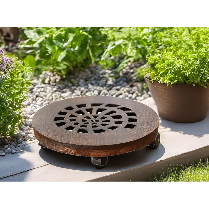 SINOBEST Wood Plant Caddy, Heavy Duty Rolling Planter Dolly With