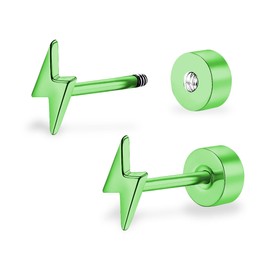 ZDE Titanium Women Flatback Earrings Celestial Lightning Bolt Stud Earrings 5mm Flat Back CZ Earrings Hypoallergenic Cartilage Flatback Earring Tragus Helix Tragus Conch Piercing (Green)