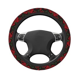 Cubierta de volante estética con rosa roja para mujeres, hombres, niñas, accesorios de auto, decoración, antideslizante, neopreno, cubierta de volante